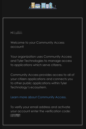 Sample Email from the Utility Access account creation including the verification code